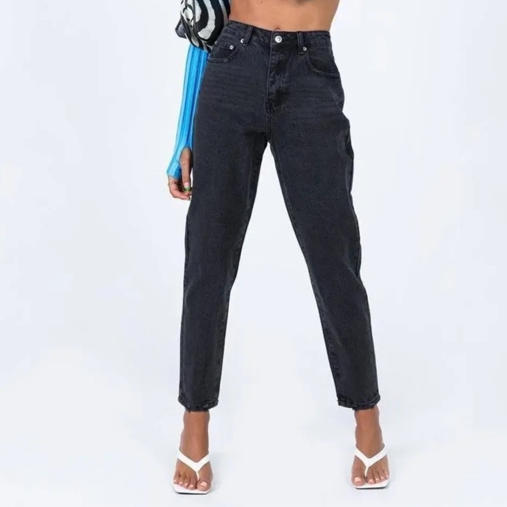 Princess Polly | 100% Cotton High Rise Straight Leg Mom Jeans in Washed Black